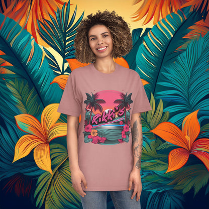 T-Shirt - Rikki's Cafe Logo Floral Tropical Vibe Unisex Faded Shirt