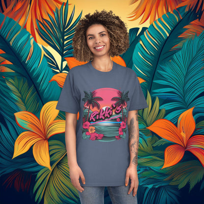 T-Shirt - Rikki's Cafe Logo Floral Tropical Vibe Unisex Faded Shirt